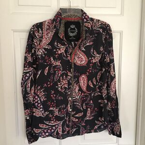 Sundance Cino Sm 100% Cotton Blouse Women’s Colorful Paisley Boho Lg Sleeve Top